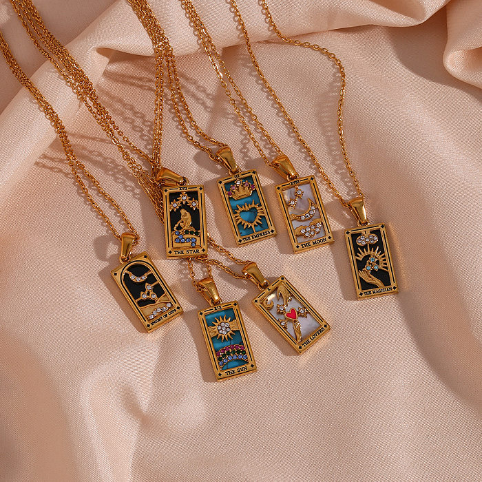 Modische Halskette mit quadratischem Anhänger aus Edelstahl mit Inlay-Zirkon-Anhänger, 1 Stück