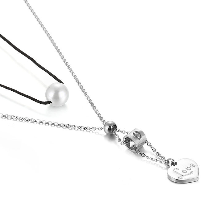 Collier Double couche numérique en acier inoxydable japonais et coréen, collier de perles avec lettre d'amour en forme de cœur, accessoires tendance pour femmes