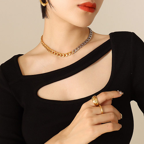 Modische Ornament-Edelstahl-Halskette mit zweifarbigen Accessoires