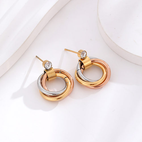 1 Pair Simple Style Classic Style Commute Circle Stainless Steel Plating Inlay Rhinestones 24K Gold Plated Earrings