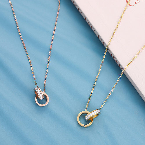 Casual Simple Style Circle Stainless Steel Plating Inlay Zircon Necklace