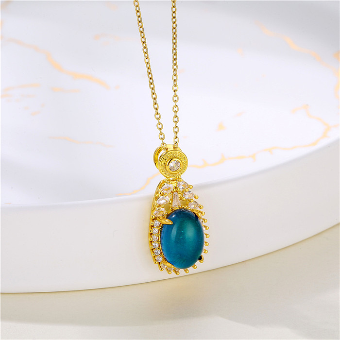 Wholesale Korean Style Heart Shape Eye Flower Stainless Steel  Stainless Steel 18K Gold Plated Gold Plated Zircon Pendant Necklace