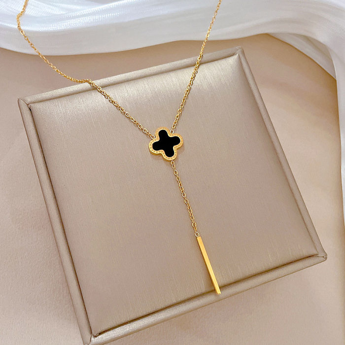 Modern Style Classic Style Four Leaf Clover Stainless Steel Plating Inlay Artificial Gemstones Gold Plated Pendant Necklace