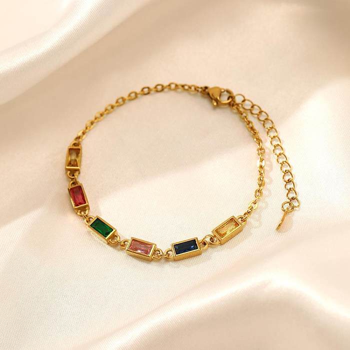 Streetwear Colorful Stainless Steel Plating Inlay Artificial Crystal Bracelets