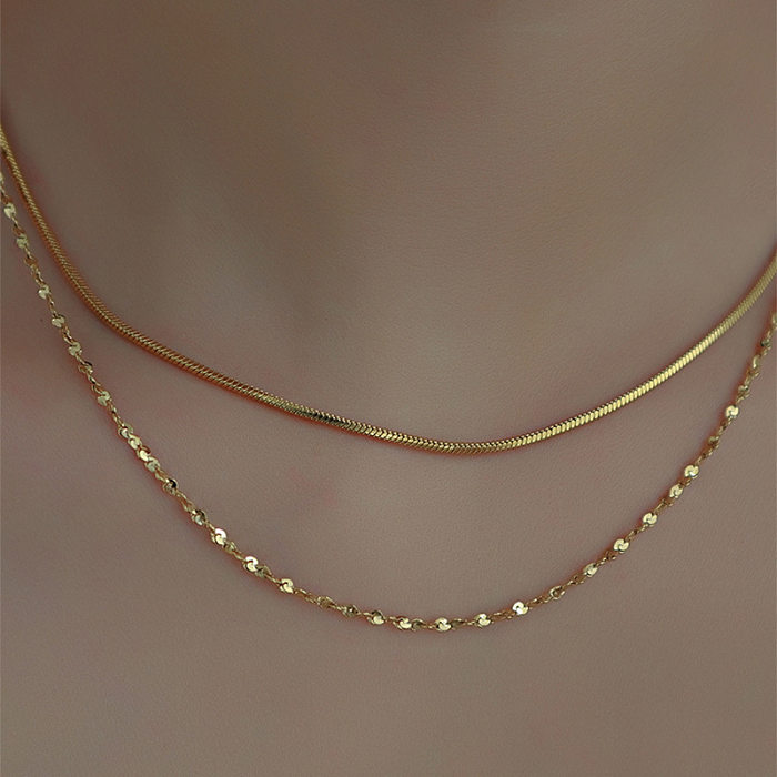 Simple Style Solid Color Stainless Steel Plating Layered Necklaces