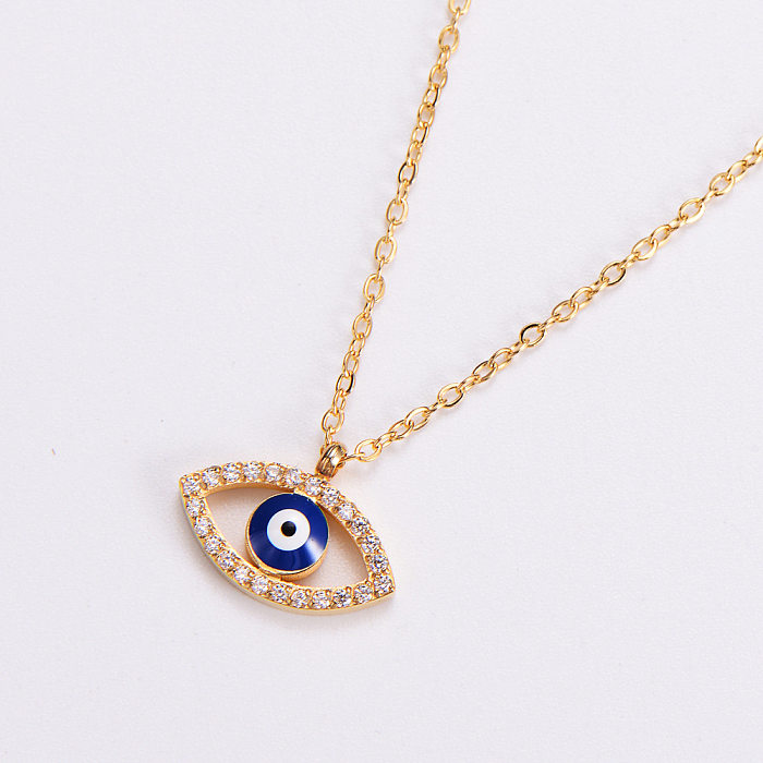 Women'S Fashion Eye Stainless Steel Rhinestone Pendant Necklace Inlay Stainless Steel  Necklaces