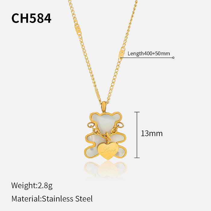 INS Style Bear Stainless Steel  Plating Shell Pendant Necklace 1 Piece