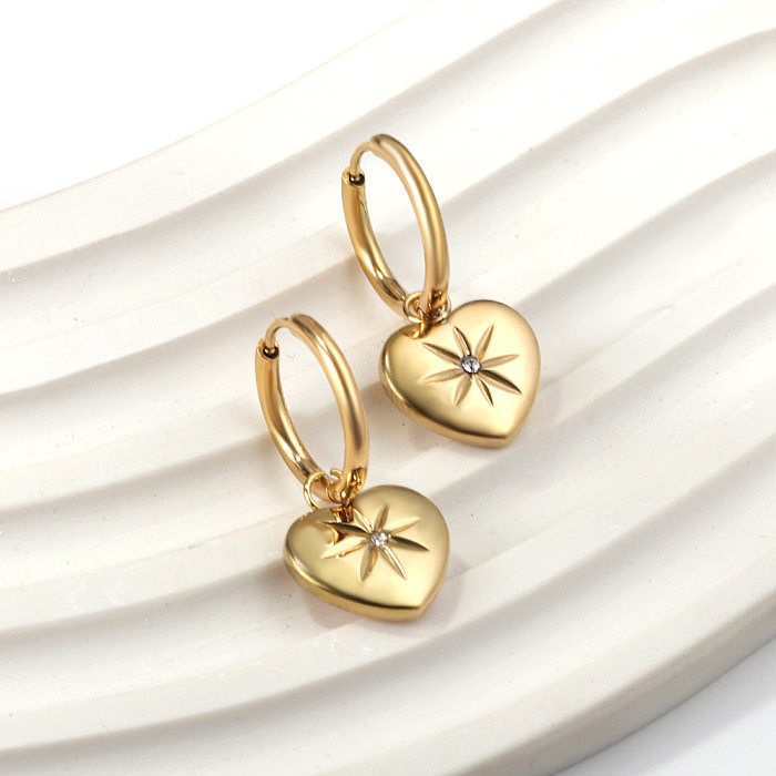 Boucles d'oreilles pendantes en Zircon, Style Simple, en forme de cœur, avec incrustation en acier inoxydable, 1 paire