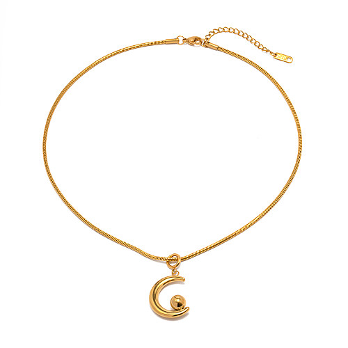 Retro Streetwear Moon Stainless Steel  Plating 18K Gold Plated Pendant Necklace