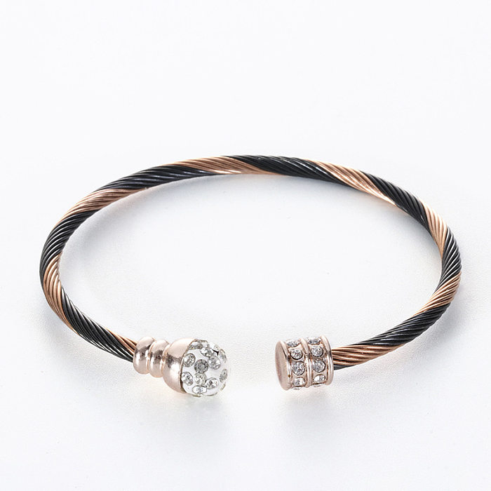 Casual Simple Style Color Block Stainless Steel Copper Inlay Zircon Bangle