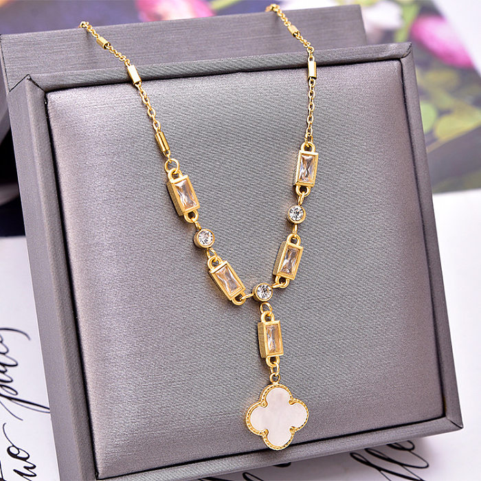 Glam Four Leaf Clover Heart Shape Stainless Steel Plating Artificial Pearls Necklace
