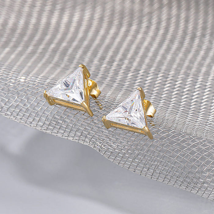 Fashion Triangle Stainless Steel Inlay Zircon Ear Studs 1 Pair