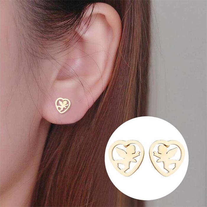 1 par de pinos de orelha banhados a ouro 18K, estilo simples, formato de coração, polimento