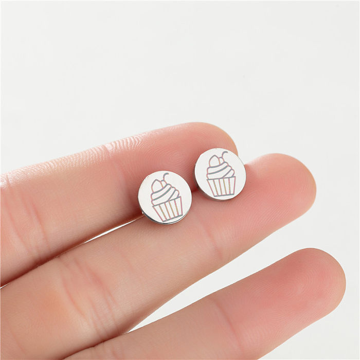 1 Pair Cartoon Style Round Fruit Stainless Steel  Plating Ear Studs