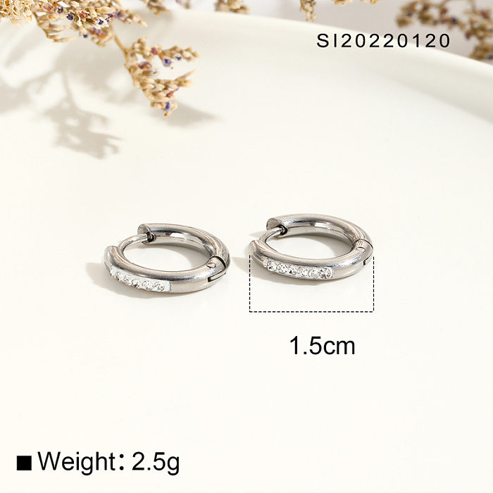 1 Pair Simple Style Commute Geometric Inlay Stainless Steel  Zircon Earrings