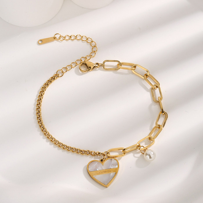 Elegant Streetwear Heart Shape Titanium Steel Plating Inlay Zircon Gold Plated Bracelets