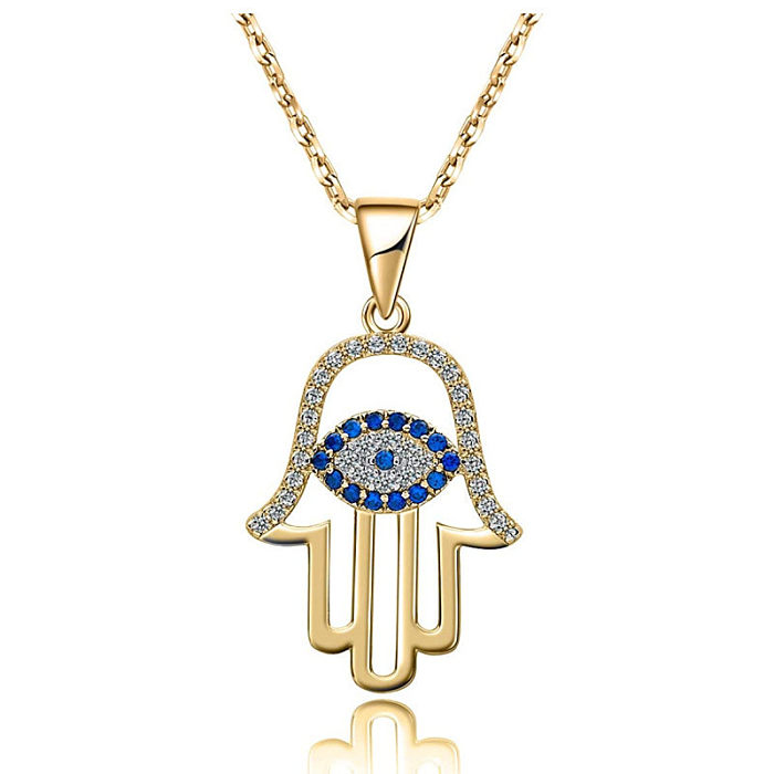 Modern Style Devil'S Eye Palm Stainless Steel  Plating Inlay Zircon 18K Gold Plated Pendant Necklace