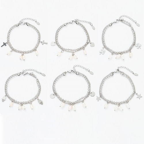 Bracelets plaqués or blanc en acier titane en forme de coeur géométrique de style simple streetwear