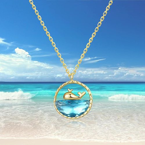 Elegant Whale Stainless Steel Inlay Artificial Crystal Pendant Necklace