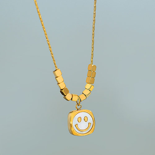 Casual Simple Style Smiley Face Stainless Steel Plating Inlay Shell 18K Gold Plated Pendant Necklace