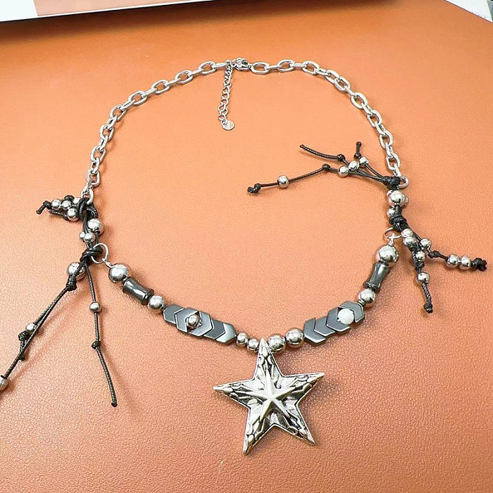 Vintage Style Punk Star Stainless Steel Silver Plated Necklace
