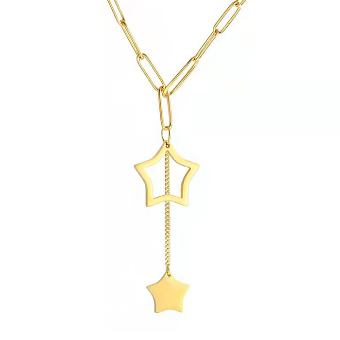 Lady Star Stainless Steel Inlaid Gold Pendant Necklace 1 Piece