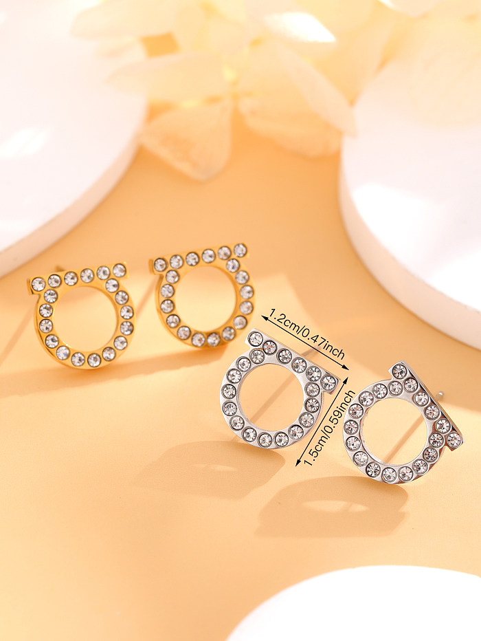 1 Pair Simple Style Letter Plating Inlay Stainless Steel Rhinestones 18K Gold Plated Ear Studs
