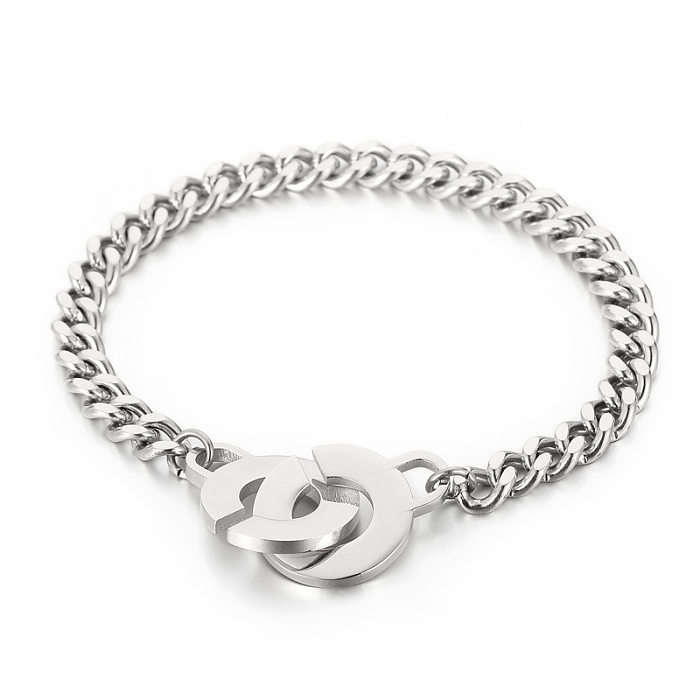 Creative Letter Double C Engraved Stainless Steel Couple Bracelet