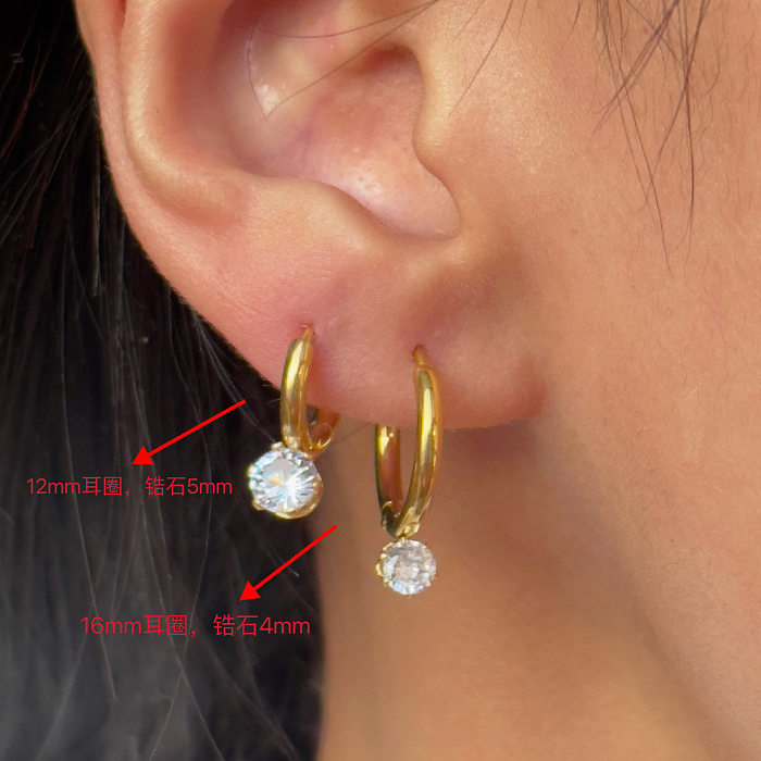 1 Paar Damen-Ohrringe mit runder Edelstahlbeschichtung und Zirkoneinlage, 18 Karat vergoldet