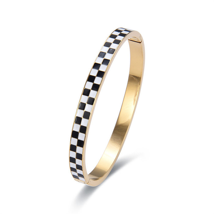 Simple Style Checkered Stainless Steel Bangle In Bulk