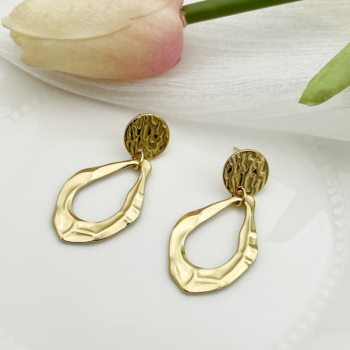 1 Pair Artistic Water Droplets Stainless Steel  Metal Plating Pleated Gold Plated Drop Earrings
