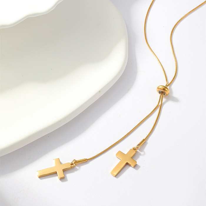 Casual Simple Style Classic Style Cross Round Stainless Steel  Plating 18K Gold Plated Pendant Necklace
