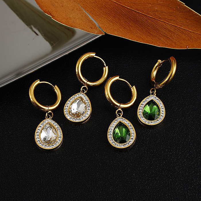 Fashion Water Drop Shaped Inlaid Zircon Stainless Steel Earrings Wholesale