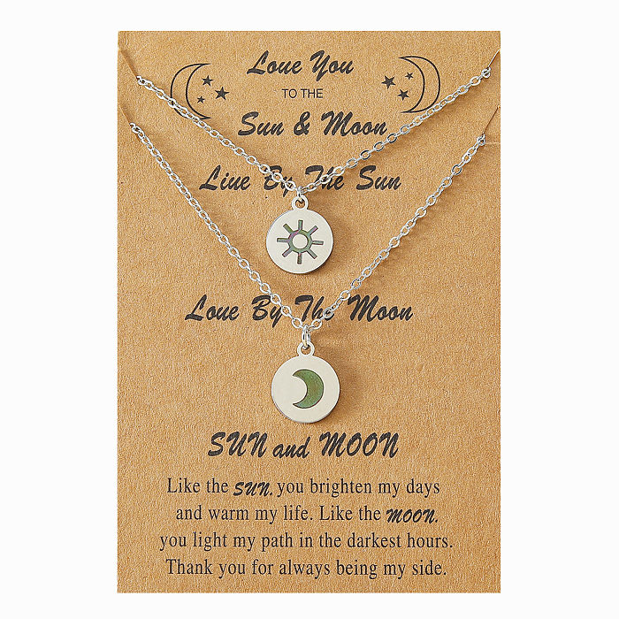 Simple Style Sun Moon Stainless Steel  Polishing Necklace 2 Pieces