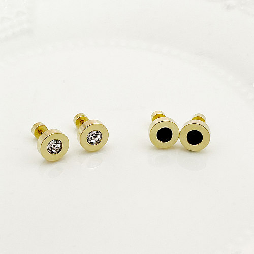 1 Pair Classic Style Commute Round Plating Inlay Stainless Steel  Zircon Gold Plated Ear Studs