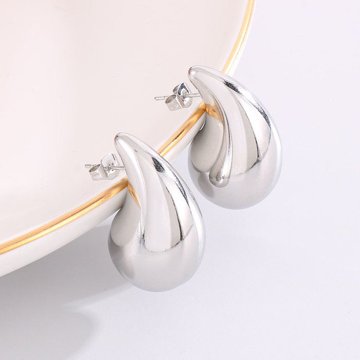 1 paire de clous d'oreilles en acier inoxydable plaqué or 18 carats, style moderne, gouttelettes d'eau