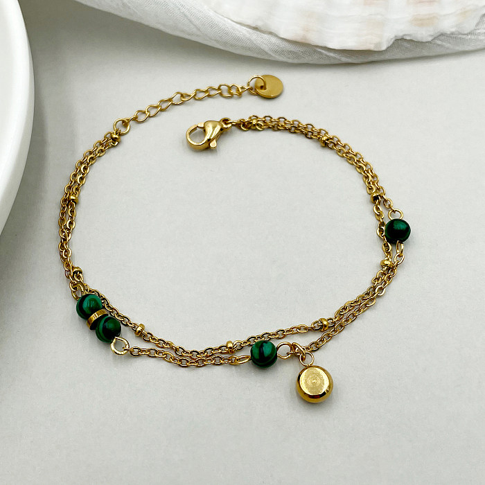 Estilo simples comute cor sólida chapeamento de aço inoxidável strass pulseiras banhadas a ouro