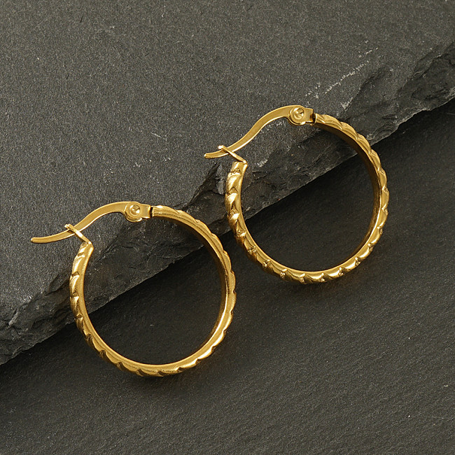 1 Pair Retro Simple Style Round Stainless Steel  Plating 18K Gold Plated Hoop Earrings