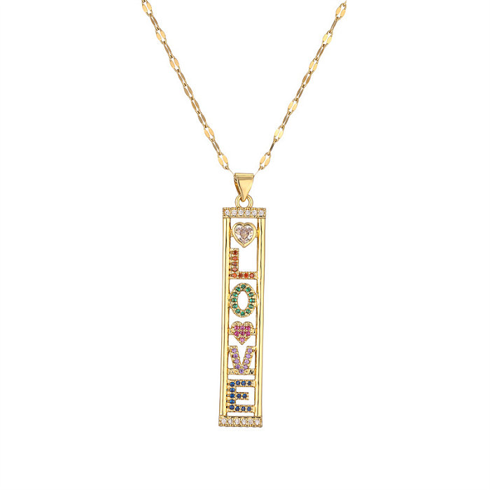 Collier avec pendentif en Zircon plaqué or et cuivre, Style Simple, lettre d'amour et étoile, en acier inoxydable, en vrac