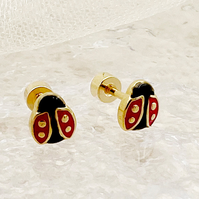 1 Pair Simple Style Commute Lips Flower Butterfly Enamel Plating Stainless Steel  Gold Plated Ear Studs