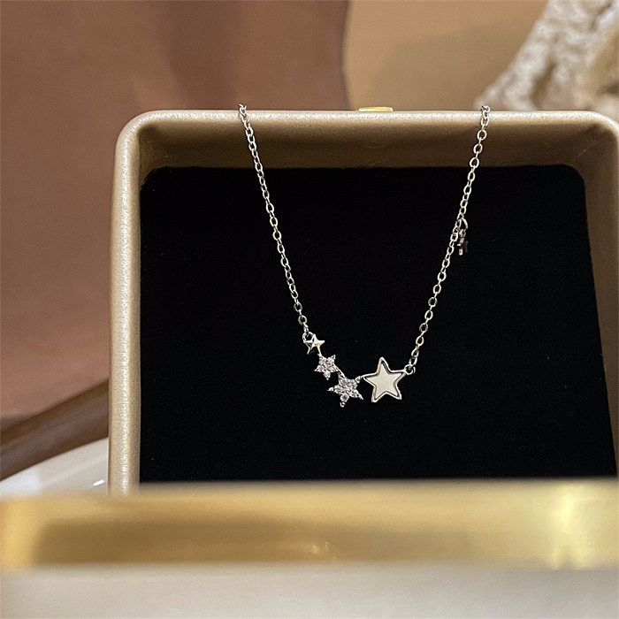Simple Style Artistic Star Heart Shape Wings Steel Copper Inlay Opal Shell Zircon Pendant Necklace