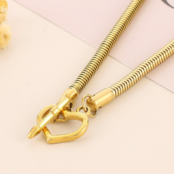 Retro Cool Style Heart Shape Stainless Steel  Stainless Steel Plating 18K Gold Plated Pendant Necklace