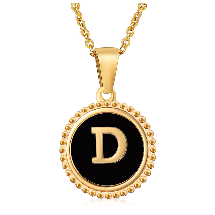 Fashion Round Letter Stainless Steel  Pendant Necklace Enamel Gold Plated Stainless Steel  Necklaces