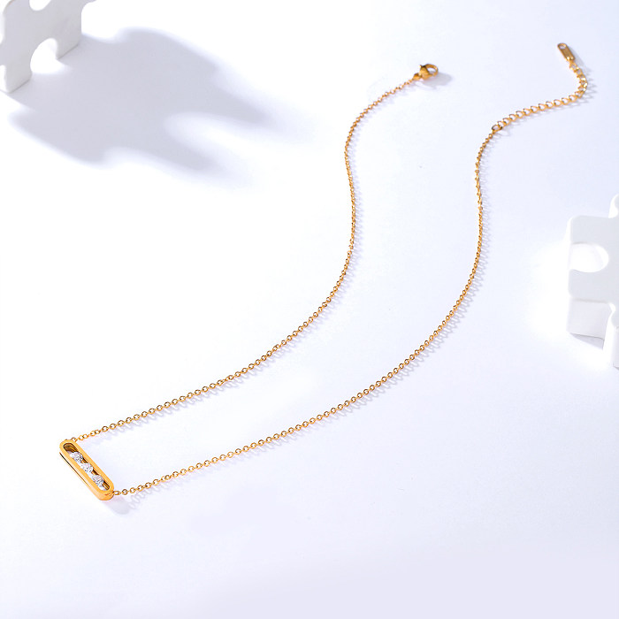 Personalidade da moda europeia e americana simples e versátil novas jóias de aço inoxidável zircão longo oco colar de clavícula