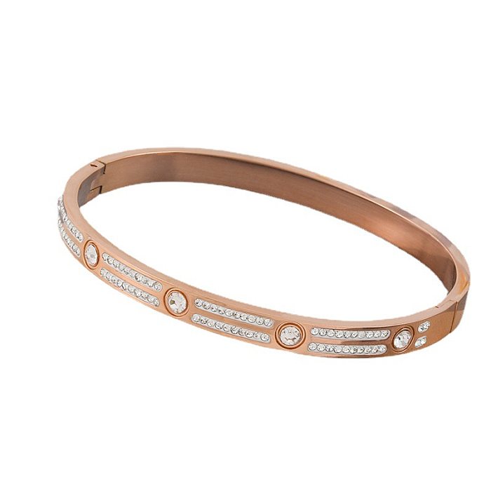 Simple Style Commute Solid Color Titanium Steel Plating Inlay Zircon Bangle