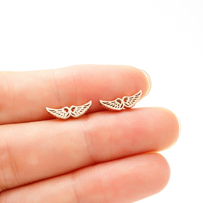 1 Pair Simple Style Wings Polishing Stainless Steel  18K Gold Plated Ear Studs