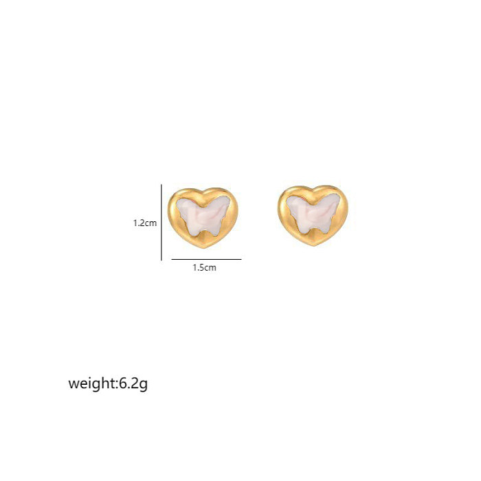 1 paire de clous d'oreilles en acier inoxydable et Zircon plaqué or 18 carats, en forme de cœur, avec incrustation d'émail