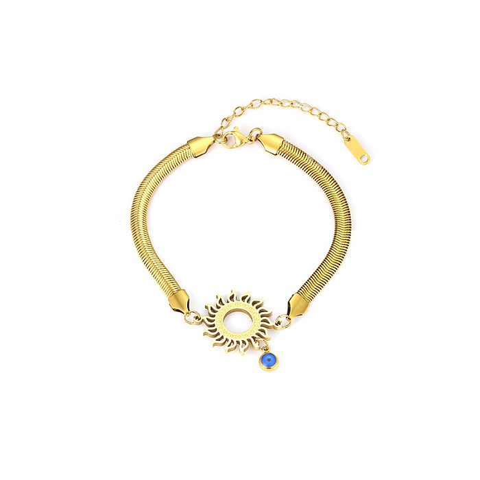 Atacado elegante streetwear sol chapeamento de aço inoxidável incrustação 18K banhado a ouro pulseiras de diamante artificial