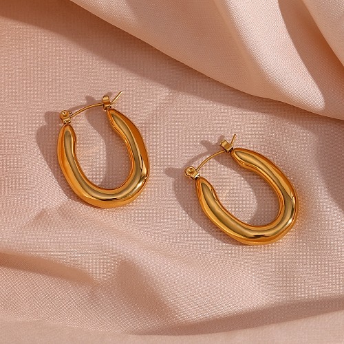 Boucles d'oreilles créoles plaquées or 18 carats en acier inoxydable en forme de U de style moderne et simple pour femmes