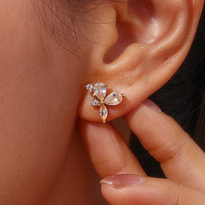 1 par de brincos de orelha banhados a ouro 18K com flor elegante em aço inoxidável